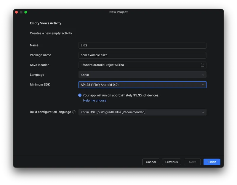 Configure your new Eliza project in Android Studio